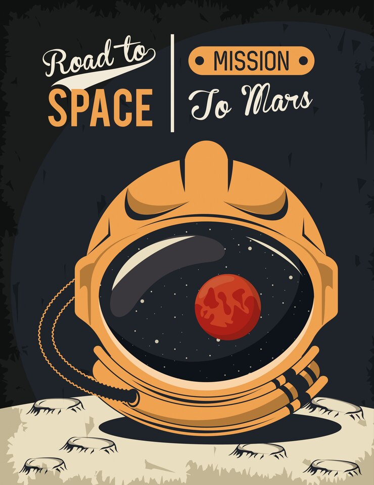 Vector cartel de la vida en el espacio con casco de astronauta