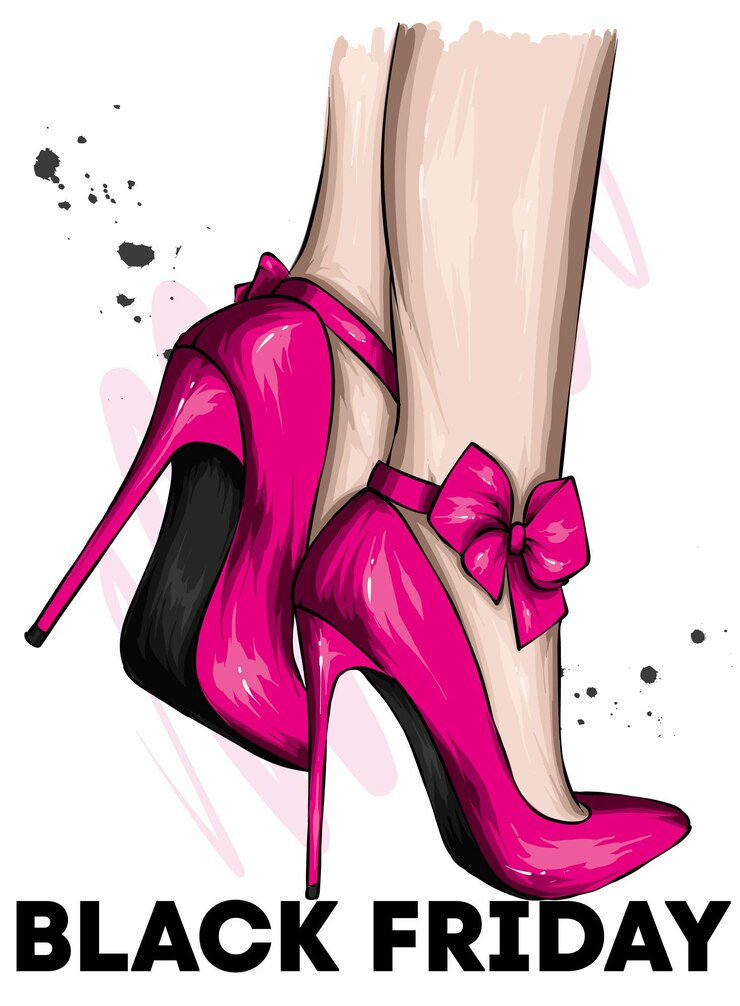 Vector cartel de viernes negro con hermosas piernas femeninas en zapatos de tacón