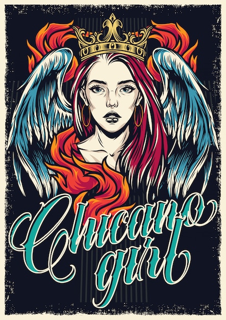 Cartel vintage colorido estilo chicano tattoo