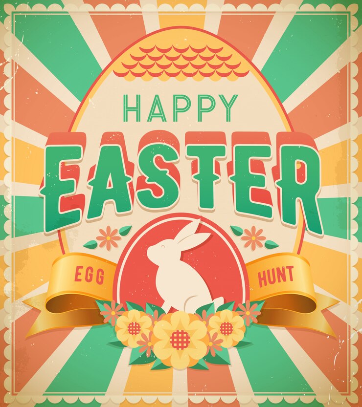 Vector cartel vintage de feliz búsqueda de huevos de pascua