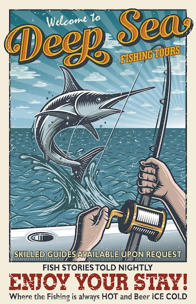 Cartel vintage de pesca en alta mar