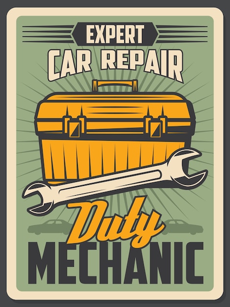 Vector cartel vintage de servicio de reparación de automóviles