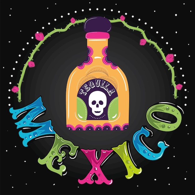 Cartel de viva mexico con icono de tequila Vector