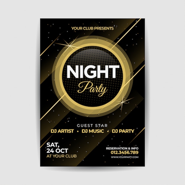 Vector cartel del volante de golden night party golden
