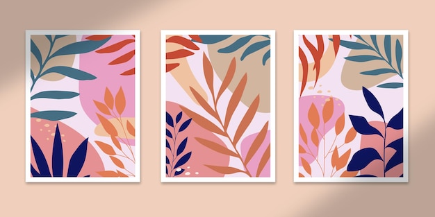 Carteles abstractos botánicos arte dibujado a mano formas cubiertas colección set para decoración de impresión de pared