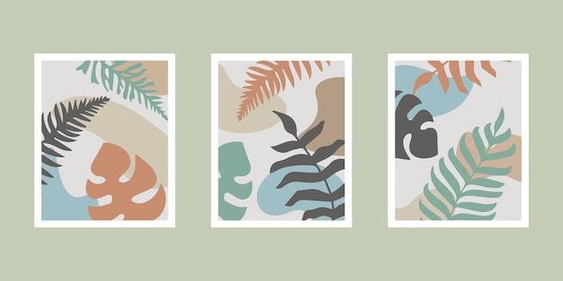Carteles abstractos botánicos arte dibujado a mano formas cubiertas colección set para decoración de impresión de pared