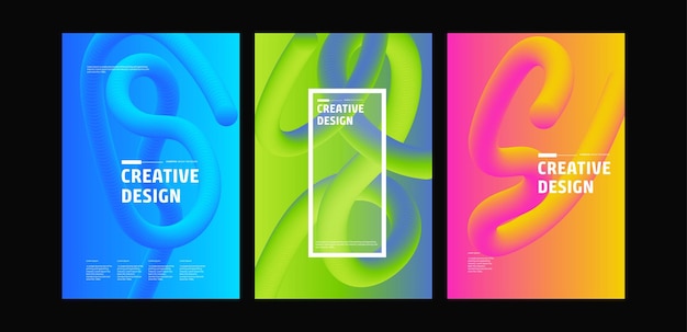 carteles abstractos coloridos con formas fluidas 3D y fondos de gradiente
