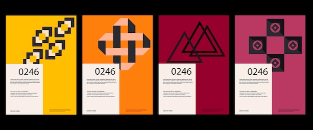 Carteles abstractos mínimos. Diseño de póster Bauhaus con tipografía limpia y patrón vectorial mínimo.