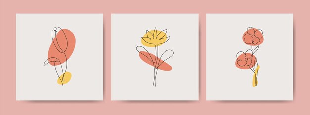 Carteles de arte de líneas florales minimalistas abstractas de primavera