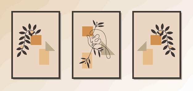 Carteles de arte de pared minimalista estético de retrato de arte de línea de mujer elegante con formas geométricas