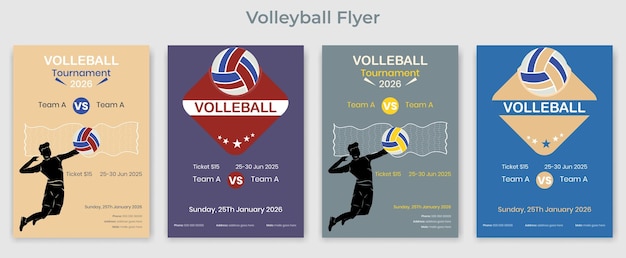 Carteles de campamento de voleibol folleto con diseño vectorial de plantilla de pelota de voleobol