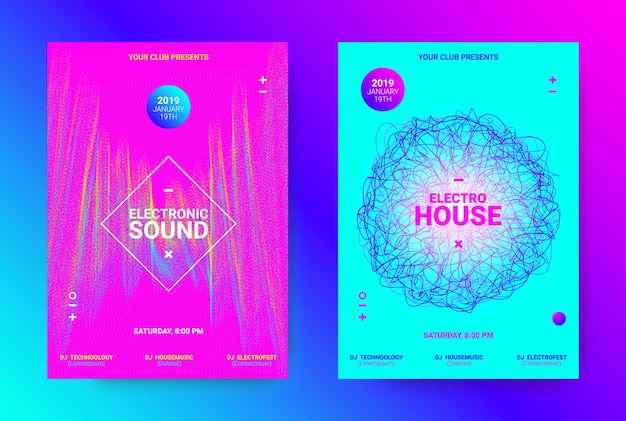 Carteles de discoteca para festival de música electrónica.