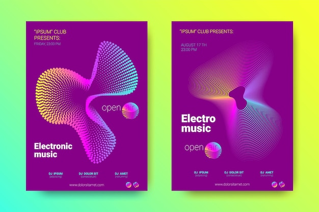 Carteles de discoteca para festival de música electrónica.