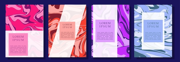 Los carteles de efectos líquidos establecen una creatividad abstracta y un lugar de arte para el texto y la presentación de color rosa rojo y