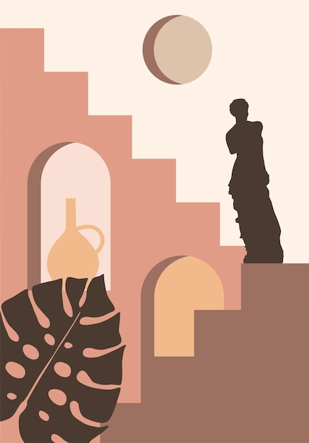 Carteles con escaleras de arquitectura abstracta Estampado moderno en estilo boho