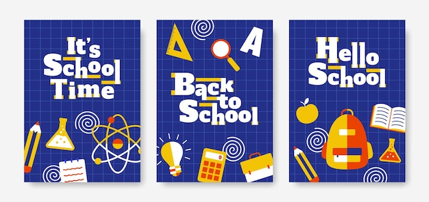 Carteles escolares con frases y elementos De vuelta a la escuela Es hora de la escuela Hola escuela
