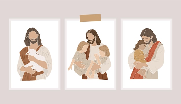 Vector los carteles de las escrituras de pascua, las siluetas de jesús, la ilustración vectorial cristiana