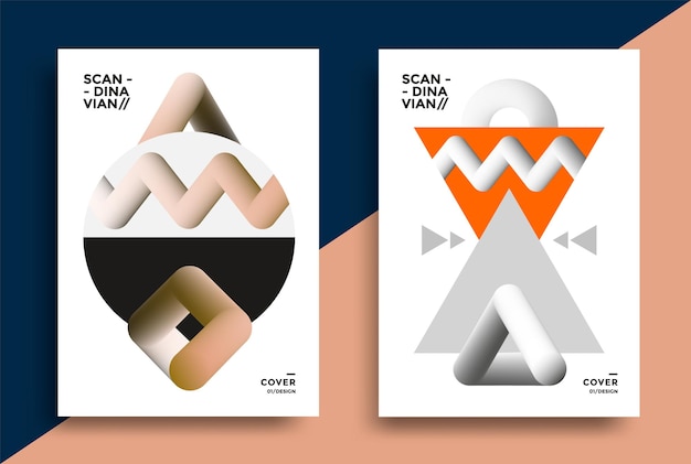 Carteles de estilo escandinavo con formas geométricas gráficas ilustración vectorial para volante