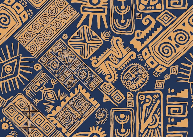 Carteles étnicos patrón sin costuras adornos mexicanos patrones decoraciones con formas elementos