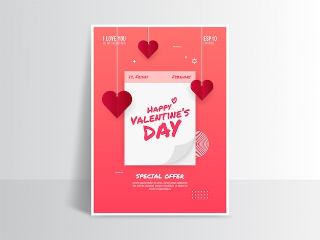 Carteles de fiesta de san valentín, plantilla de volantes, símbolo de celebración romántica de vacaciones