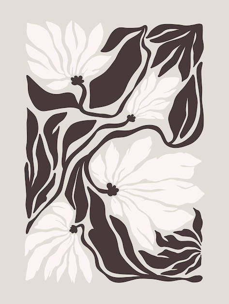 Carteles florales abstractos Estilo minimalista moderno de moda de Matisse Colores pastel Diseño dibujado a mano para papel de pared Decoración de pared Impresión plantilla de portada de postal Banner Ilustración vectorial
