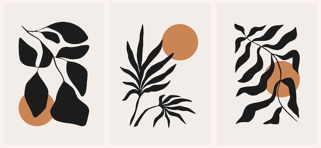 Carteles florales maravillosos abstractos Moderno estilo Matisse minimalista Diseño dibujado a mano para papel tapiz decoración de pared impresión postal plantilla de portada banner