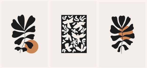 Carteles florales maravillosos abstractos moderno estilo matisse minimalista diseño dibujado a mano para papel tapiz decoración de pared impresión postal plantilla de portada banner