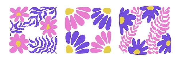 Carteles de flores abstractas Formas de círculos orgánicos en el estilo hippies retro ingenuos de los años setenta