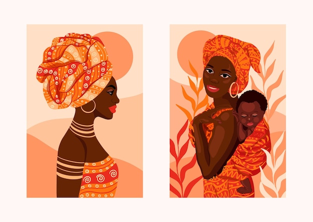 Carteles hermosos del ejemplo del vector de la mujer africana étnica