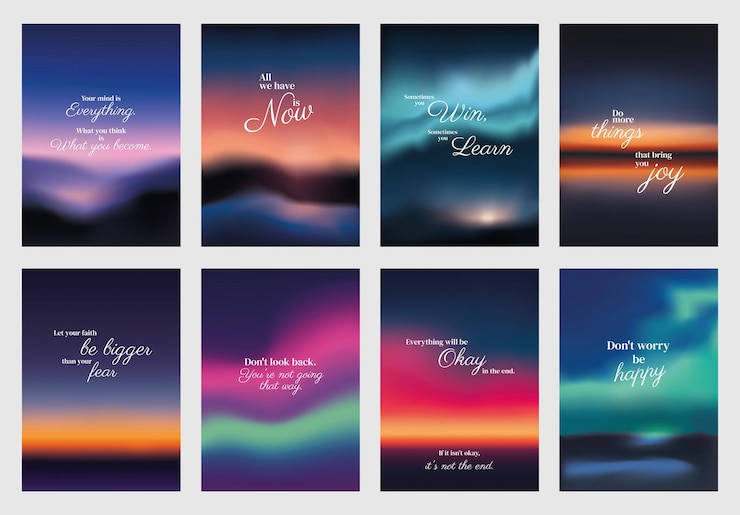 Vector carteles inspiradores con citas motivacionales mensajes animadores vibrantes citas motivacionales inspiran la elevación y fomentan la positividad el cielo al atardecer vectores de plantillas de carteles de citas inspiradoras