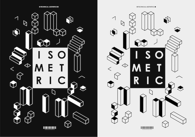 Carteles isométricos oscuros abstractos para diseño web, impresión, presentación. plantilla de diseño de cartel de diseño de forma geométrica.