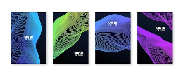 Carteles de línea fluida con plantillas de diseño de portadas abstractas futuristas