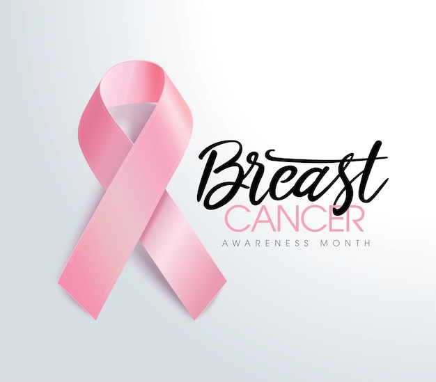 Carteles para el mes de concienciación sobre el cáncer de mama en octubre Símbolo de cinta rosa realista Diseño médico
