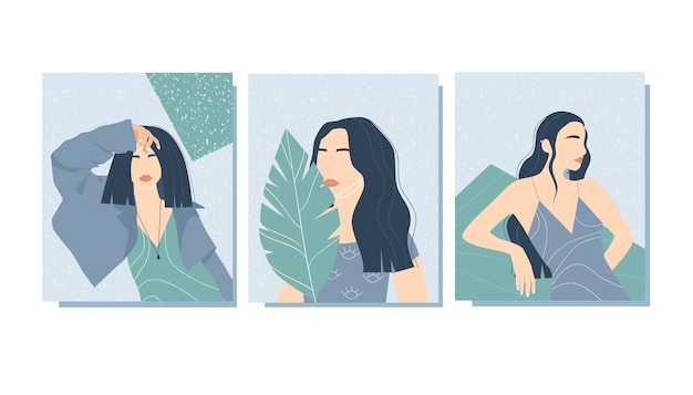 Carteles de moda con mujeres. Arte contemporáneo. Formas femeninas estilizadas