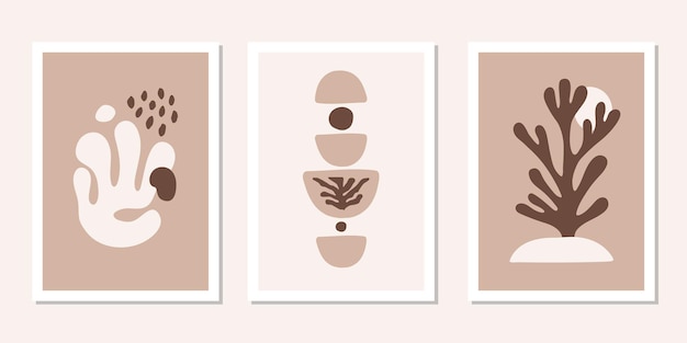 Carteles modernos con formas orgánicas marrones abstractas Decoración de arte de pared mínima contemporánea