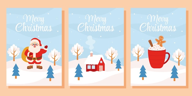 Los carteles de Navidad establecen el paisaje de invierno con el chocolate caliente de la casa de Papá Noel