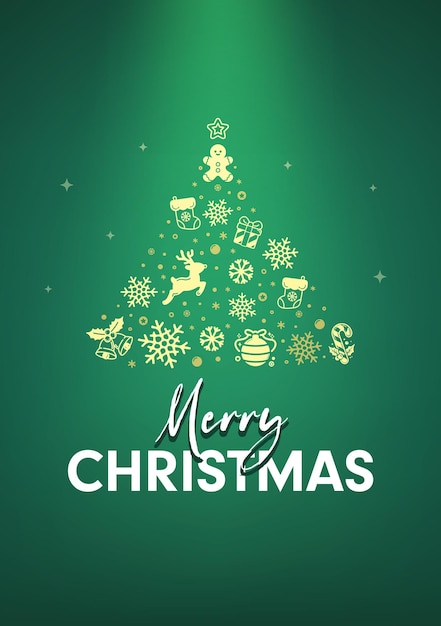 Los carteles navideños diseñan varios elementos navideños para componer un árbol de Navidad abstracto