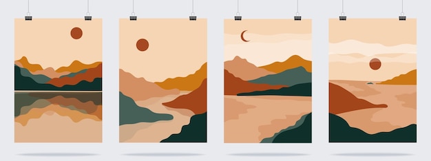 Carteles de paisajes abstractos Conjunto de fondo boho contemporáneo