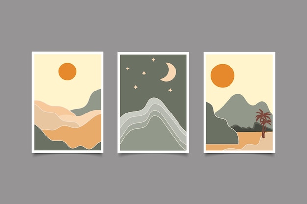 Carteles de paisajes modernos decoración de sol y luna