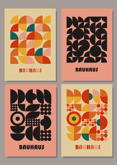 Carteles retro geométricos Modelos de portada de diseño Bauhaus con geometría abstracta Colores retro