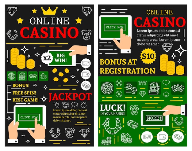 Vector carteles de vector de bote de póquer de casino en línea