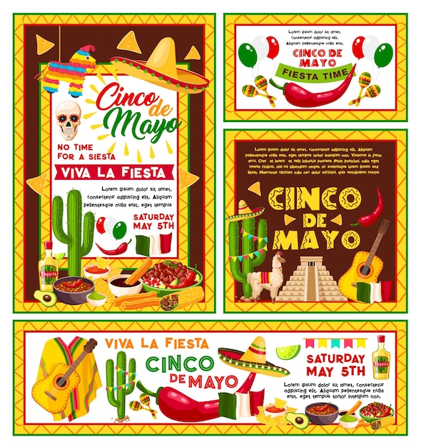 Carteles vectoriales fiesta mexicana del cinco de mayo