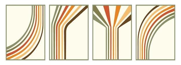 Carteles vectoriales rayas estilosas multicolores sobre un fondo claro estilo abstracto de los años setenta adecuado para el diseño de postales para el hogar protectores de pantalla carteles o diseño textilx9