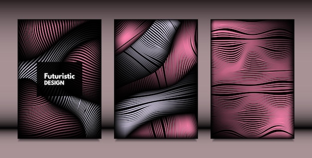 Carteles Wave 3d con textura de líneas.