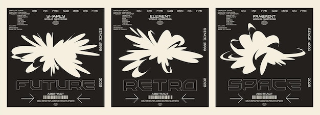 Carteles Y2K en estilo retro futurista Elementos de estilo tribal para el diseño de los años 90 Banner vectorial imprimible