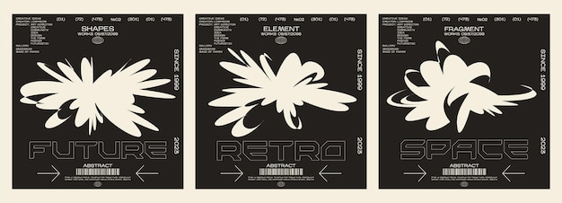 Vector carteles y2k en estilo retro futurista elementos de estilo tribal para el diseño de los años 90 banner vectorial imprimible