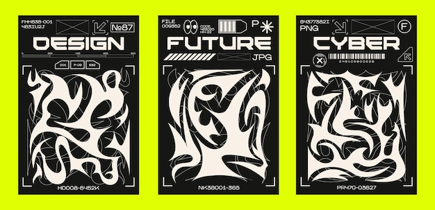 Carteles y2k en estilo retro futurista elementos de estilo tribal para el diseño de los años 90 banner vectorial imprimible