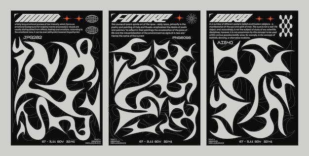Carteles Y2K en estilo retro futurista Elementos de estilo tribal para el diseño de los años 90 Banner vectorial imprimible