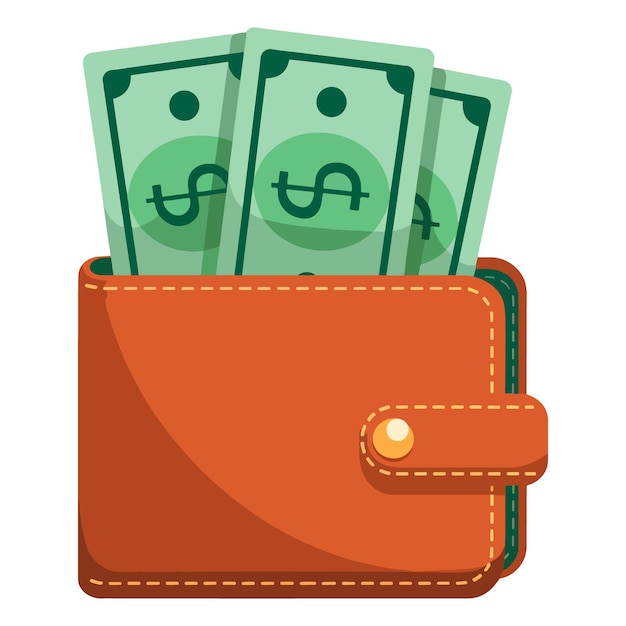 Cartera con billetes de dólar Ilustración plana