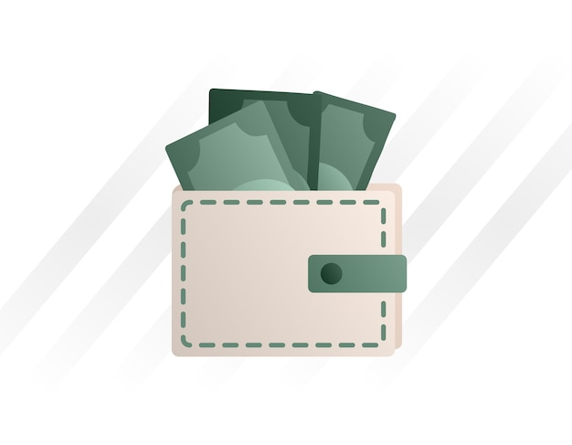 Cartera con billetes. Pulso con billetes de dólar. Concepto de ingresos y salarios de la economía financiera. Vector